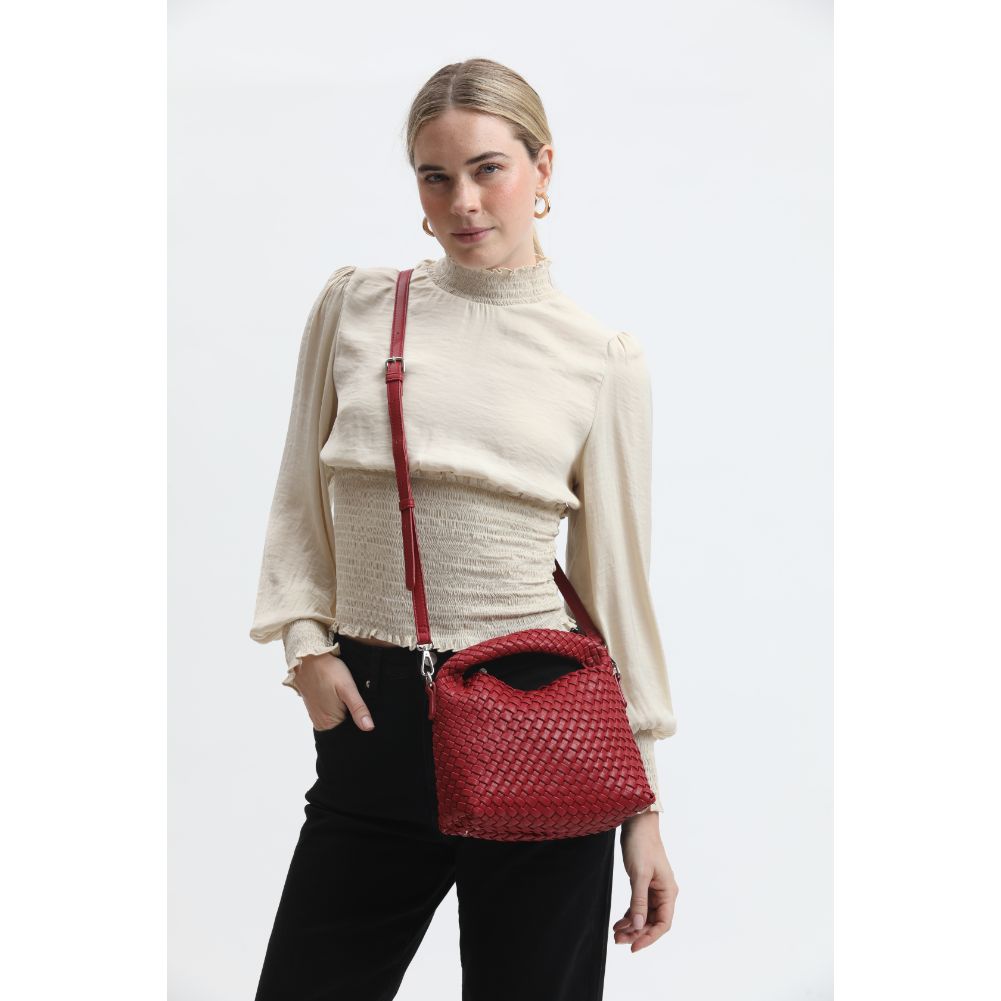 Woman wearing Red Sol and Selene Jessamine Crossbody 842017133056 View 2 | Red