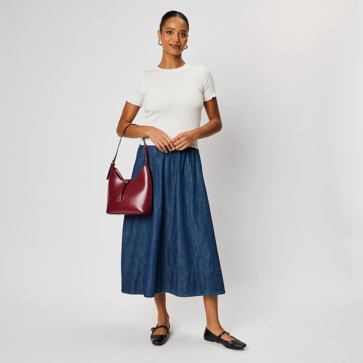 Woman wearing Burgundy Moda Luxe Blair Shoulder Bag 842017143222 View 4 | Burgundy