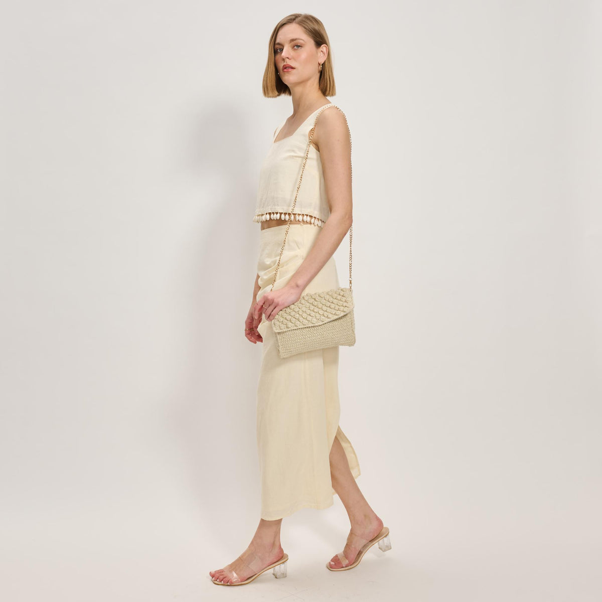 Woman wearing Ivory Moda Luxe Celeste Crossbody 842017137801 View 4 | Ivory