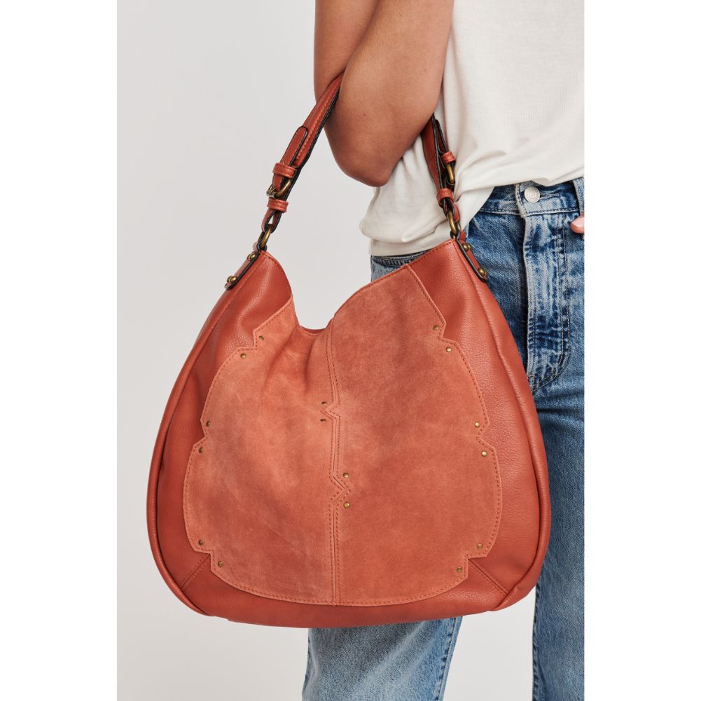 Woman wearing Rust Moda Luxe Jolie Hobo 842017120865 View 1 | Rust