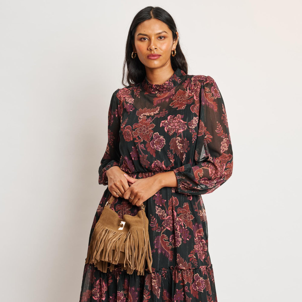 Woman wearing Hazelnut Moda Luxe Faith Crossbody 842017139041 View 1 | Hazelnut