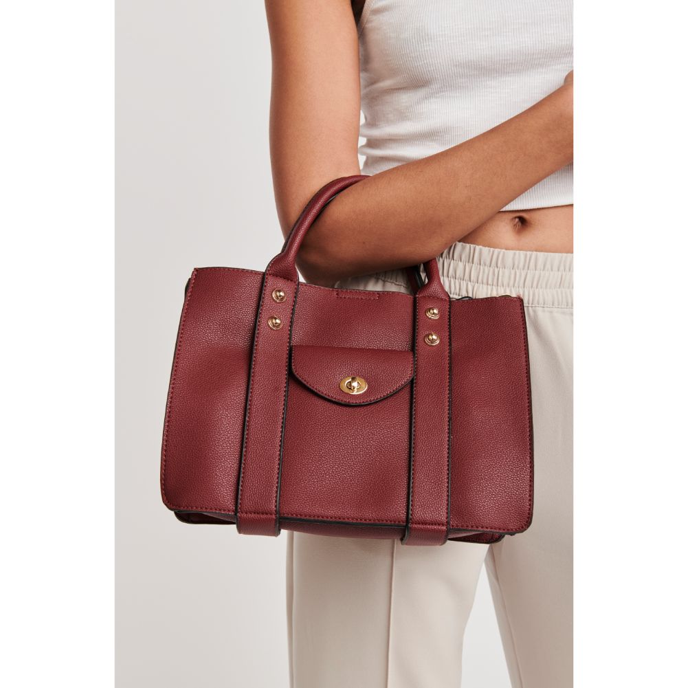 Woman wearing Burgundy Moda Luxe Rockefeller Satchel 842017115564 View 1 | Burgundy