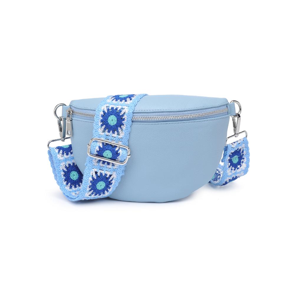 Woman wearing Blue Moda Luxe Stylette Belt Bag 842017134794 View 5 | Blue