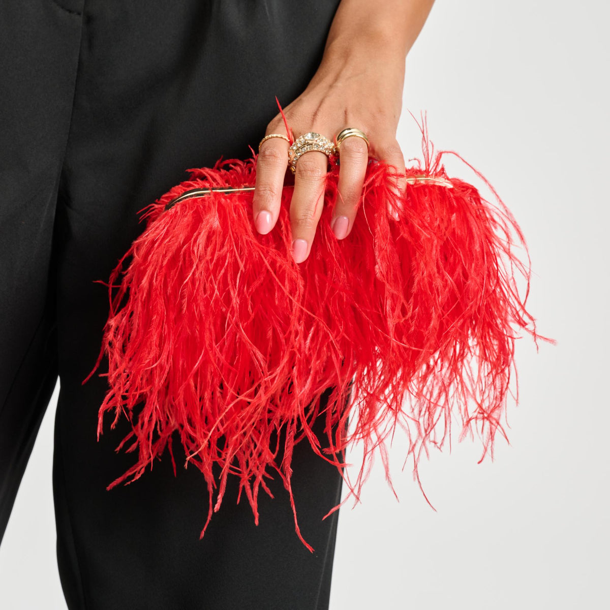 Woman wearing Red Sol and Selene Harlow Evening Bag 842017133919 View 4 | Red