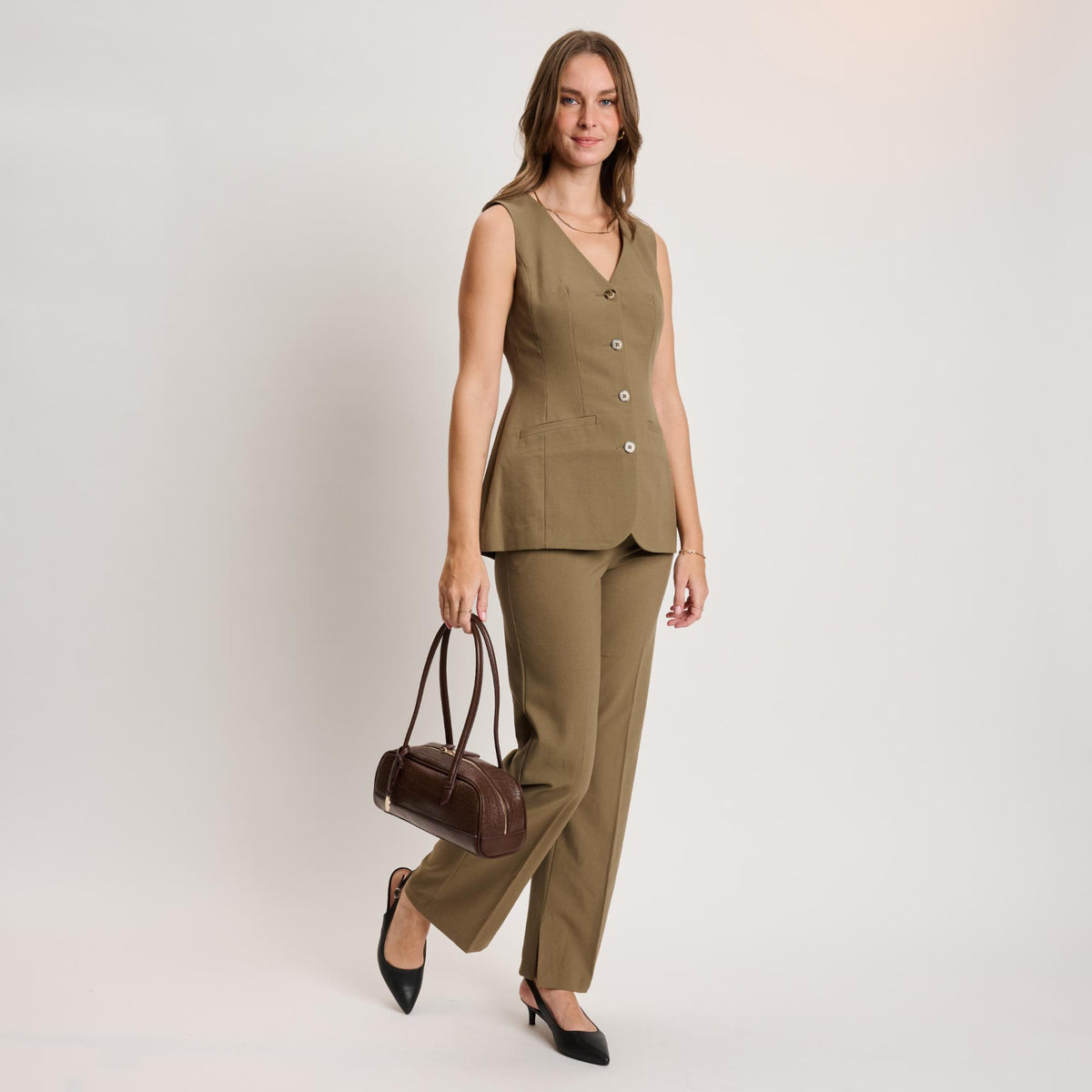 Woman wearing Chocolate Moda Luxe Paloma - Croco Shoulder Bag 842017140405 View 2 | Chocolate