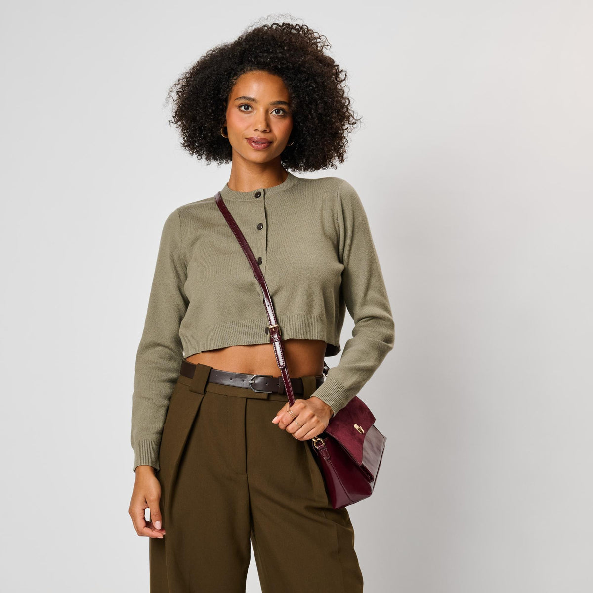 Woman wearing Burgundy Moda Luxe Aly Crossbody 842017143079 View 2 | Burgundy