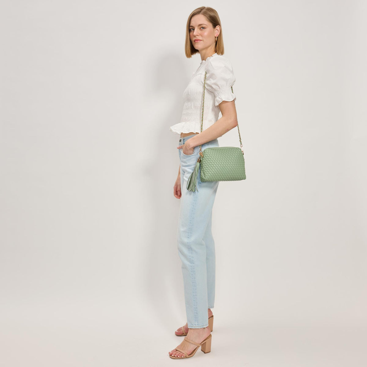 Woman wearing Sage Moda Luxe Roxana Crossbody 842017137443 View 3 | Sage