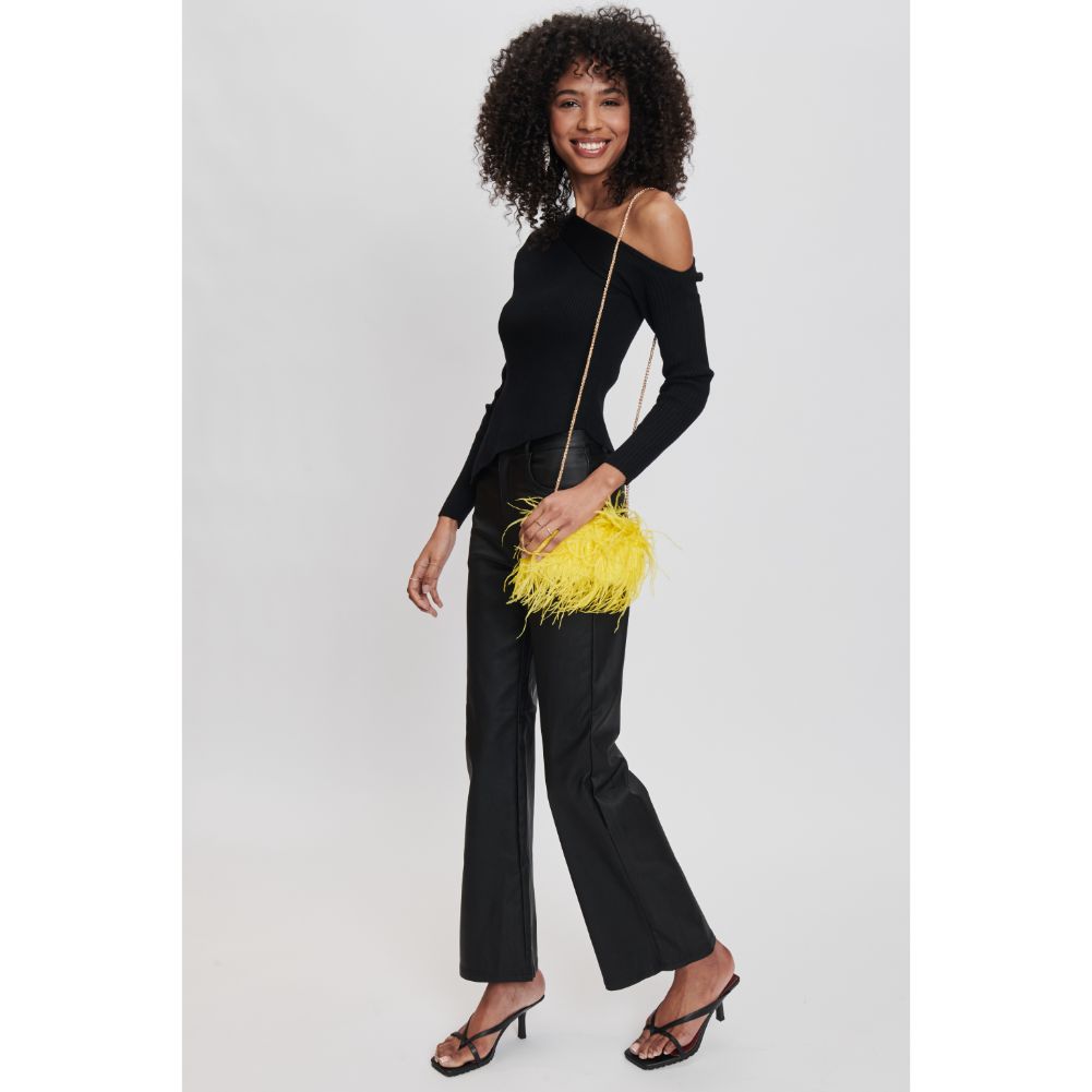 Woman wearing Canary Sol and Selene Harlow Evening Bag 842017131540 View 2 | Canary