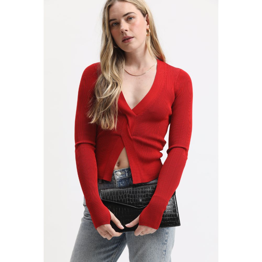 Woman wearing Black Sol and Selene Katniss Clutch 842017133742 View 2 | Black