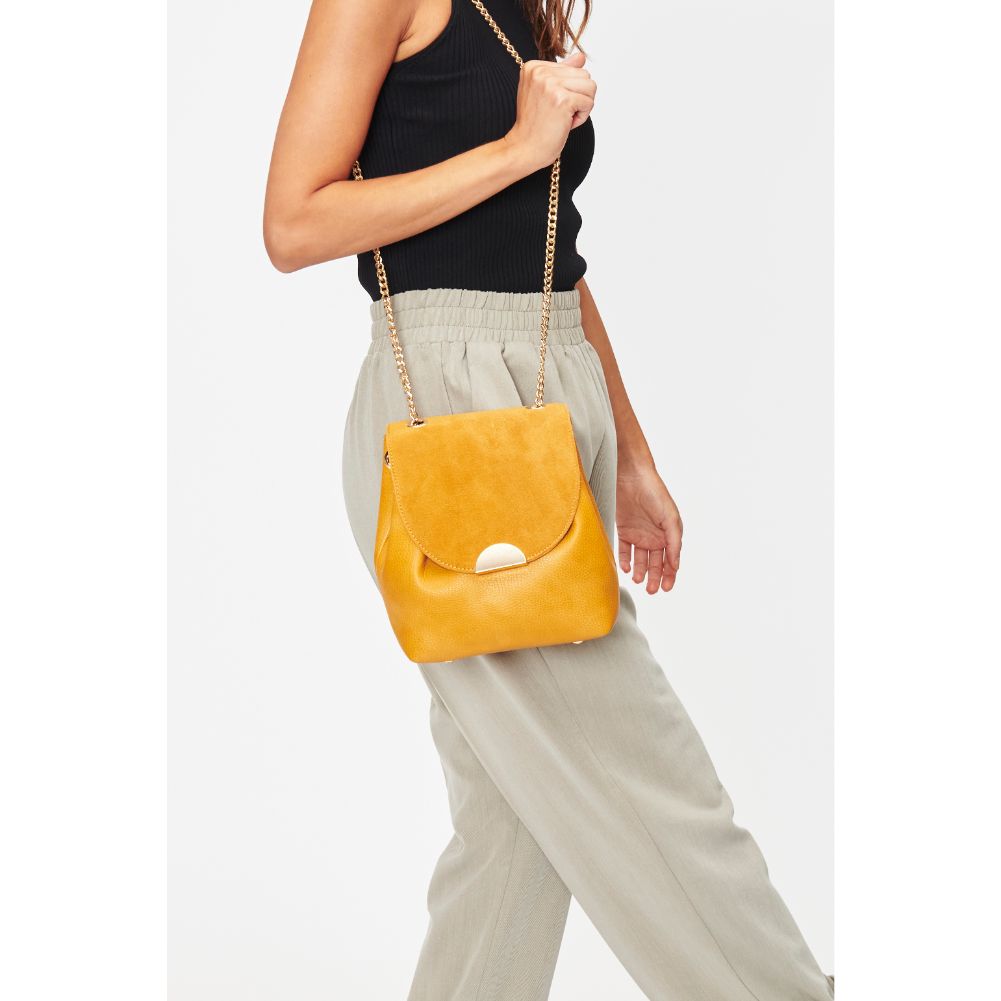 Woman wearing Mustard Sol and Selene Breanna Crossbody 842017127956 View 1 | Mustard