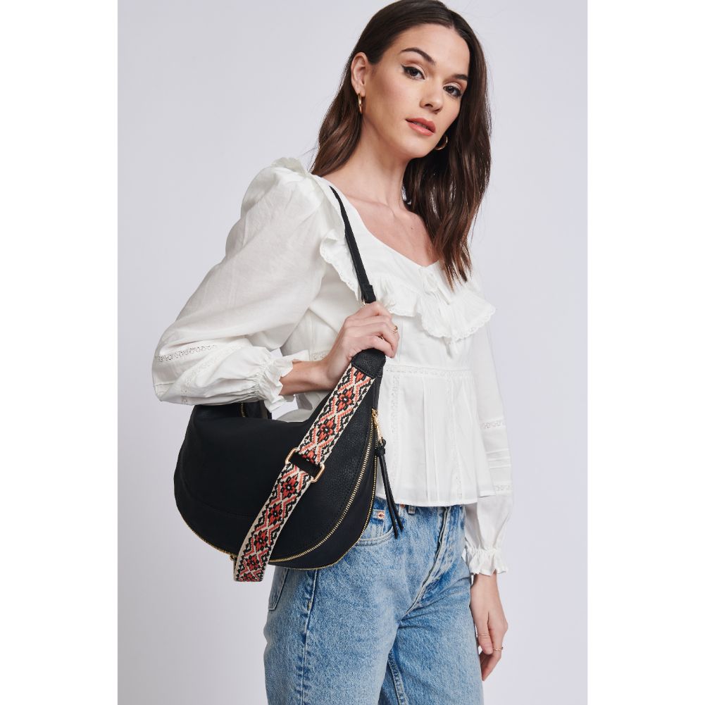 Woman wearing Black Sol and Selene Ruby Hobo 842017129356 View 1 | Black