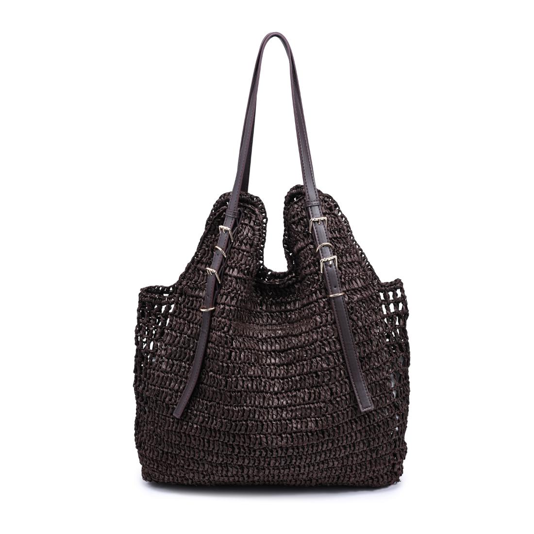 Woman wearing Chocolate Moda Luxe Reina Tote 842017140726 View 7 | Chocolate