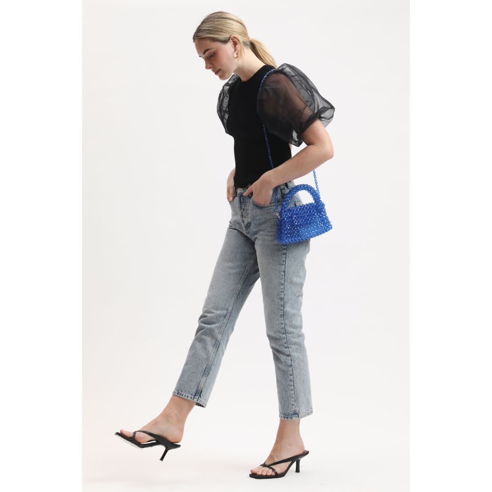 Woman wearing Blue Sol and Selene Dolly Evening Bag 842017133469 View 2 | Blue