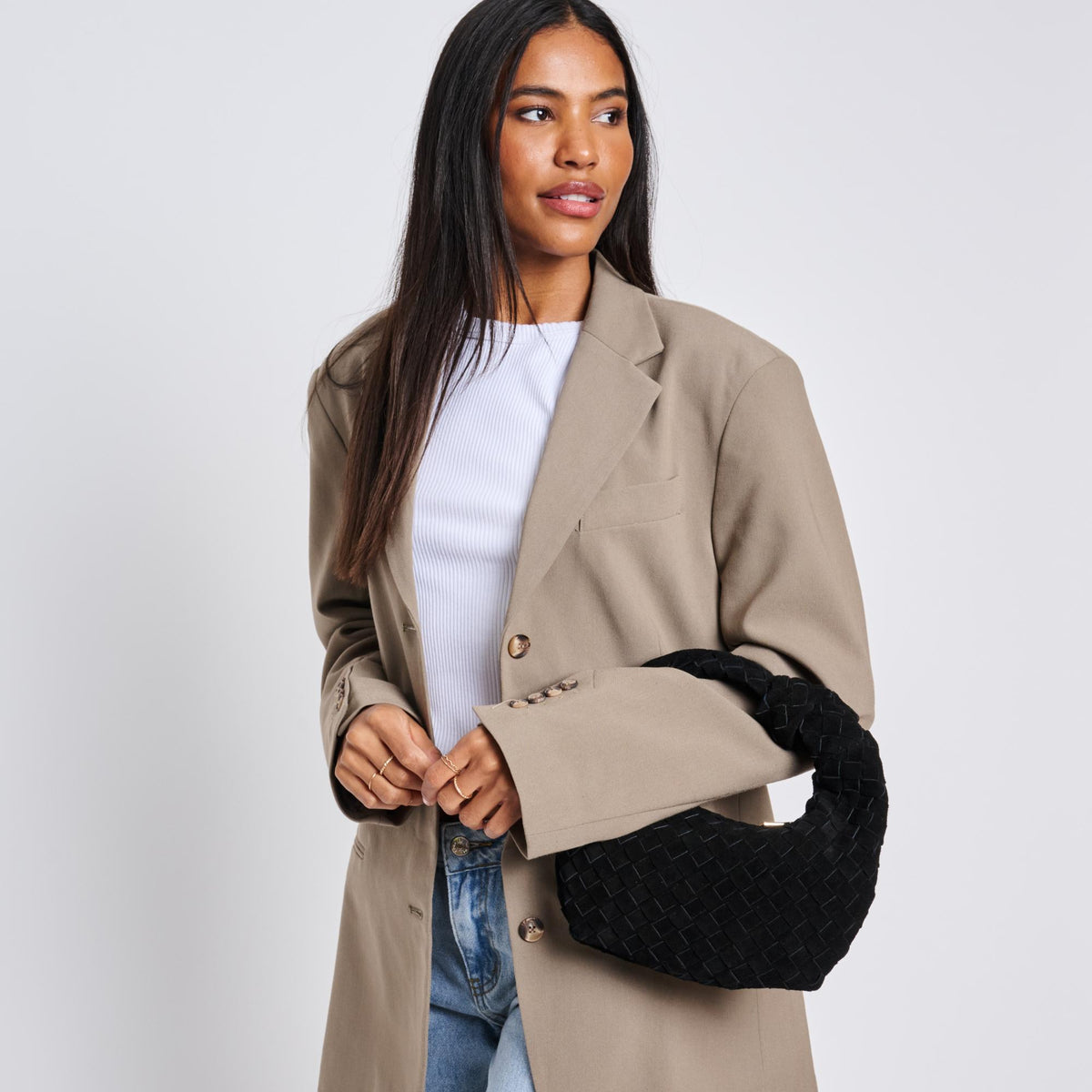Woman wearing Black Moda Luxe Autumn Clutch 842017136903 View 2 | Black