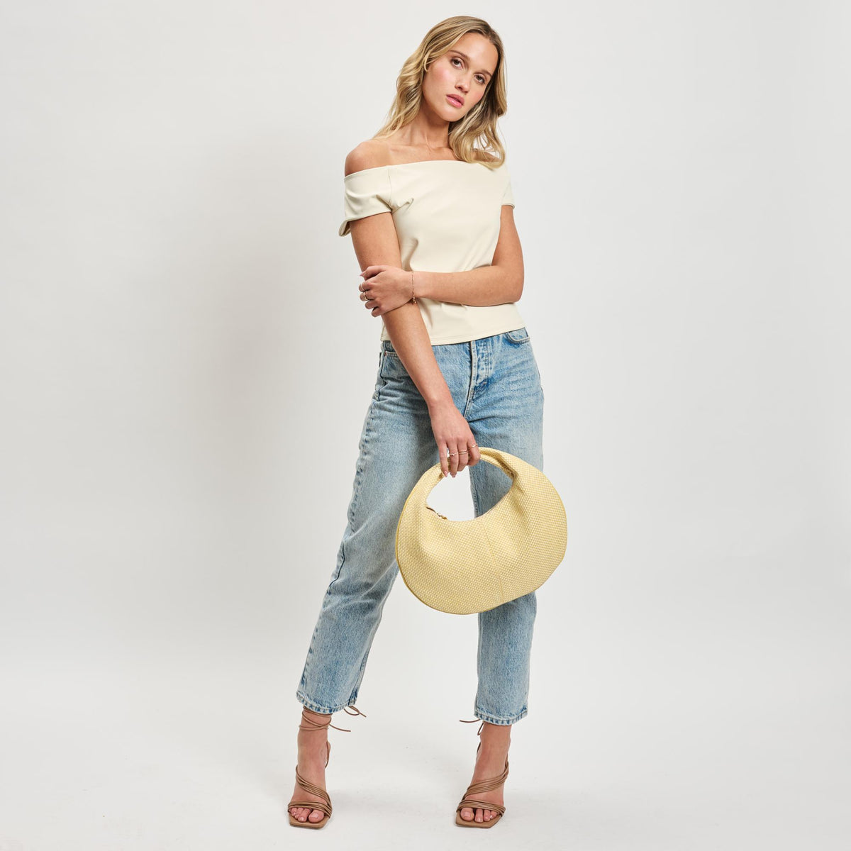 Woman wearing Yellow Moda Luxe Farrah - Straw Hobo 842017138686 View 4 | Yellow