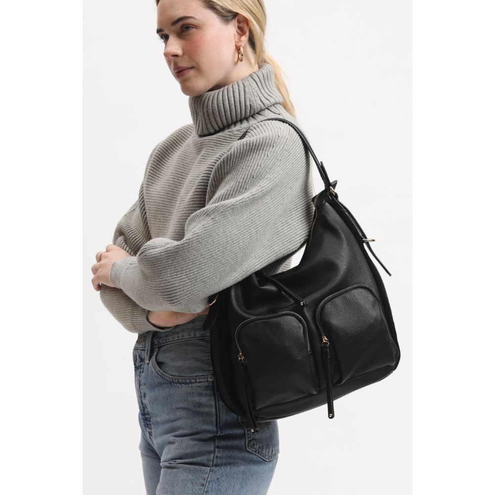 Woman wearing Black Moda Luxe Marla Hobo 842017134022 View 1 | Black