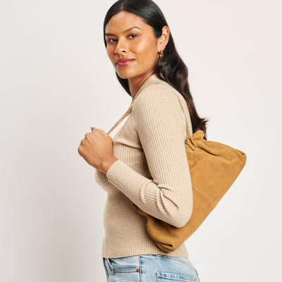 Woman wearing Tan Moda Luxe Penelope Shoulder Bag 842017139140 View 1 | Tan