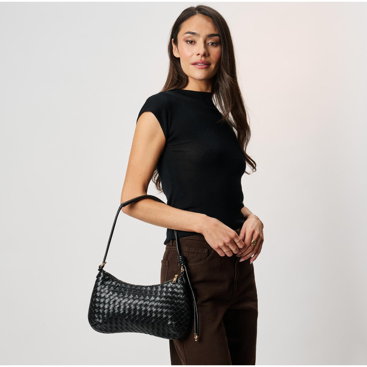 Woman wearing Black Moda Luxe Cindy Shoulder Bag 842017142676 View 1 | Black