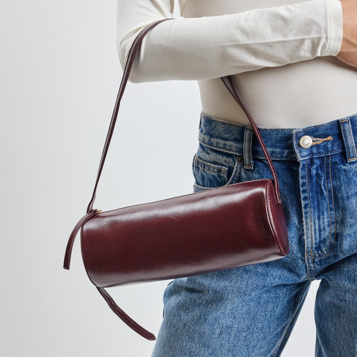 Woman wearing Wine Moda Luxe Mila Shoulder Bag 842017139294 View 1 | Wine