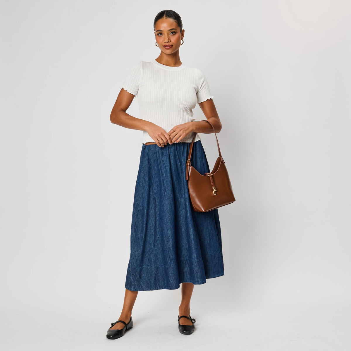 Woman wearing Chocolate Moda Luxe Blair Shoulder Bag 842017143246 View 4 | Chocolate