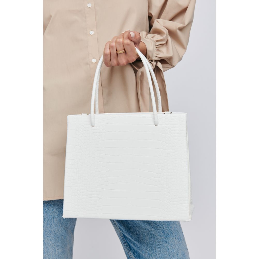 Woman wearing White Moda Luxe Pierce Mini Tote 842017125075 View 4 | White