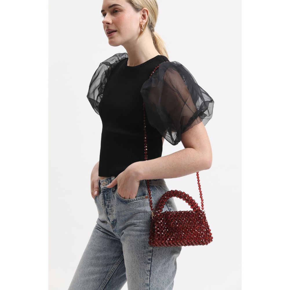 Woman wearing Wine Sol and Selene Dolly Evening Bag 842017133490 View 1 | Wine