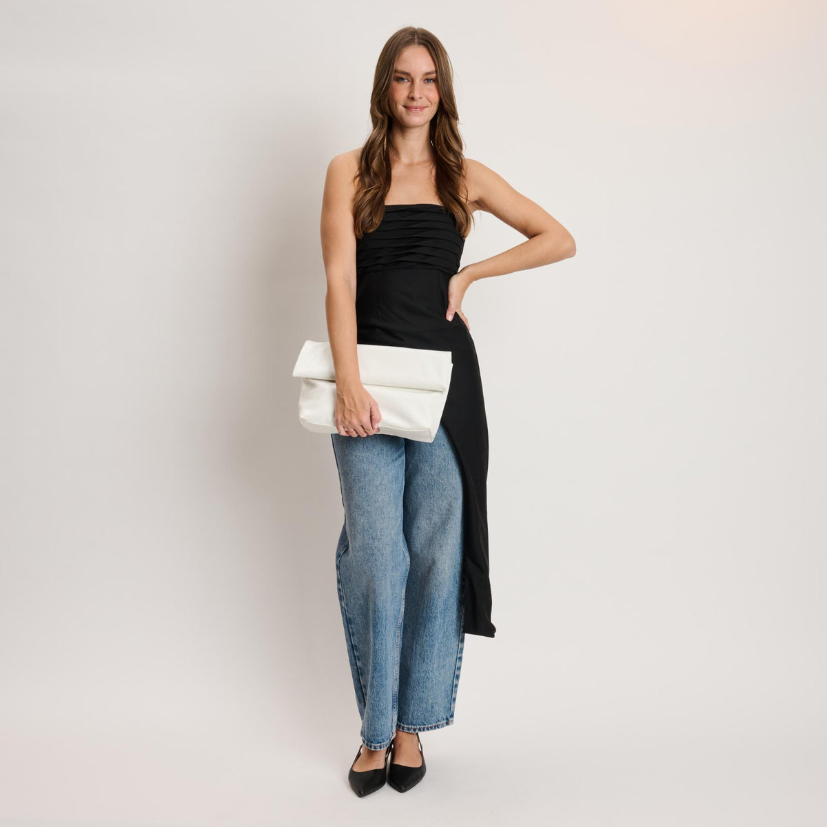 Woman wearing Ivory Moda Luxe Angela Crossbody 842017141655 View 4 | Ivory