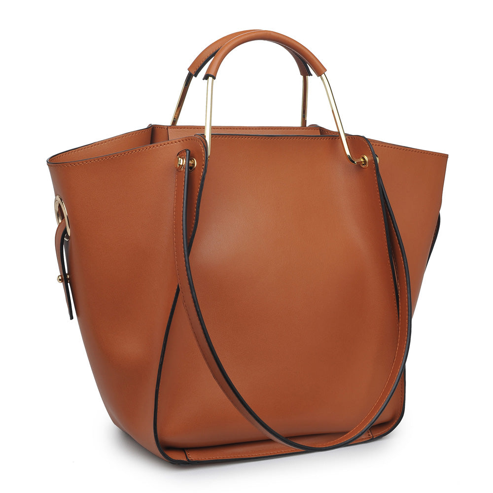 Woman wearing Tan Moda Luxe Cairo Satchel 842017115144 View 6 | Tan