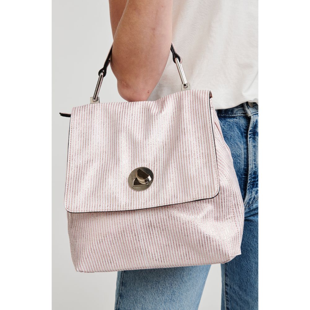 Woman wearing Pink Moda Luxe Antoinette-Striped Backpack 842017112082 View 4 | Pink