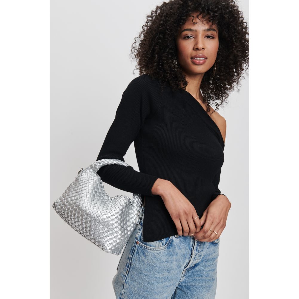Woman wearing Silver Moda Luxe Jessamine Crossbody 842017132233 View 1 | Silver