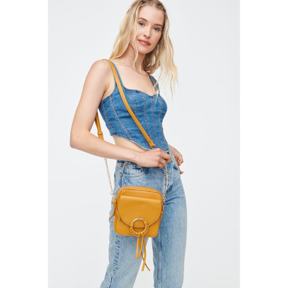 Woman wearing Mustard Moda Luxe Addison Crossbody 842017130864 View 1 | Mustard