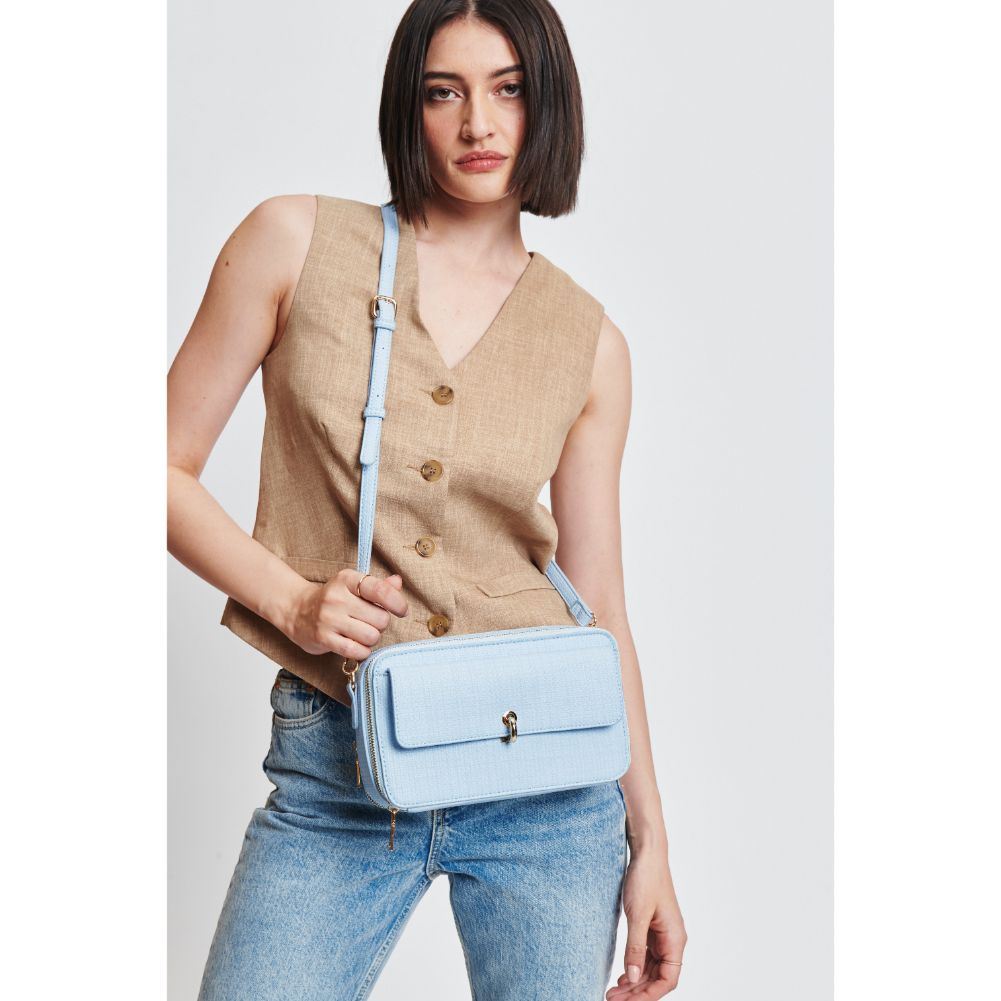 Woman wearing Sky Blue Moda Luxe Peggy Crossbody 842017131991 View 1 | Sky Blue