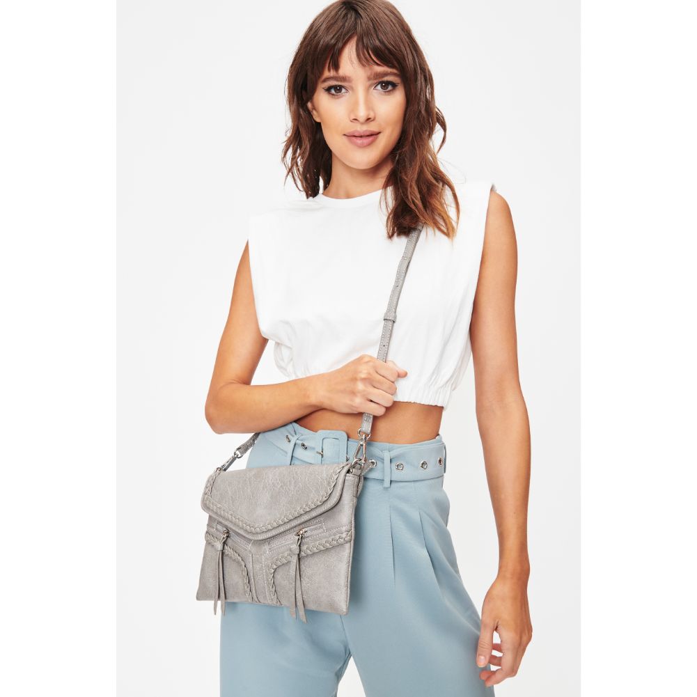 Woman wearing Grey Moda Luxe Laurel Crossbody 842017128120 View 2 | Grey