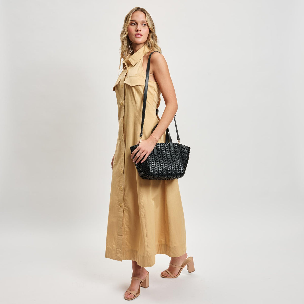 Woman wearing Black Moda Luxe Estelle Tote 842017137740 View 3 | Black