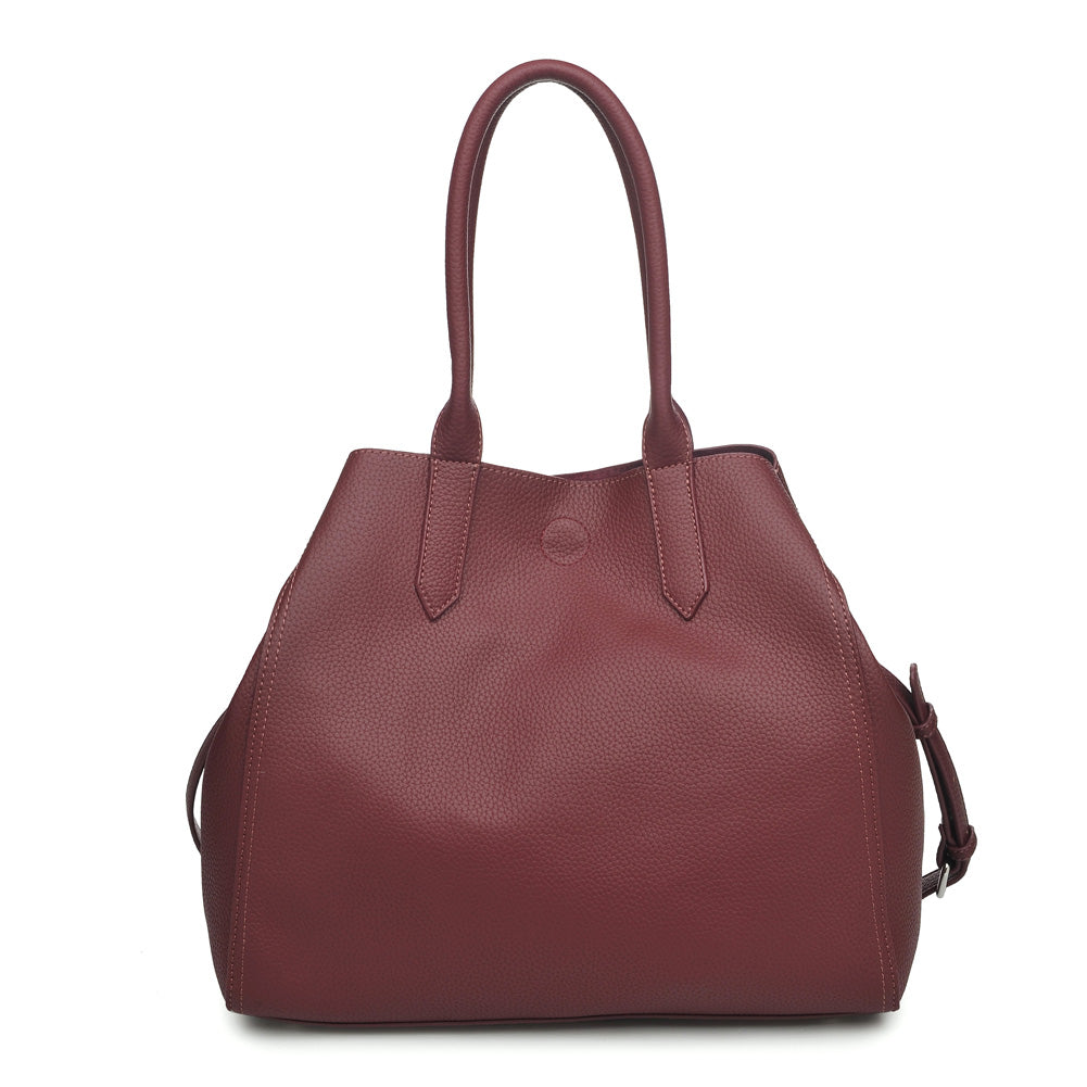 Woman wearing Burgundy Moda Luxe Camden Tote 842017116745 View 7 | Burgundy