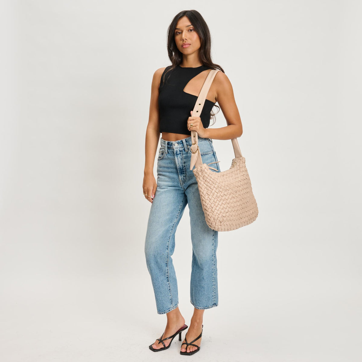 Woman wearing Natural Moda Luxe Classica Crossbody 842017135487 View 3 | Natural