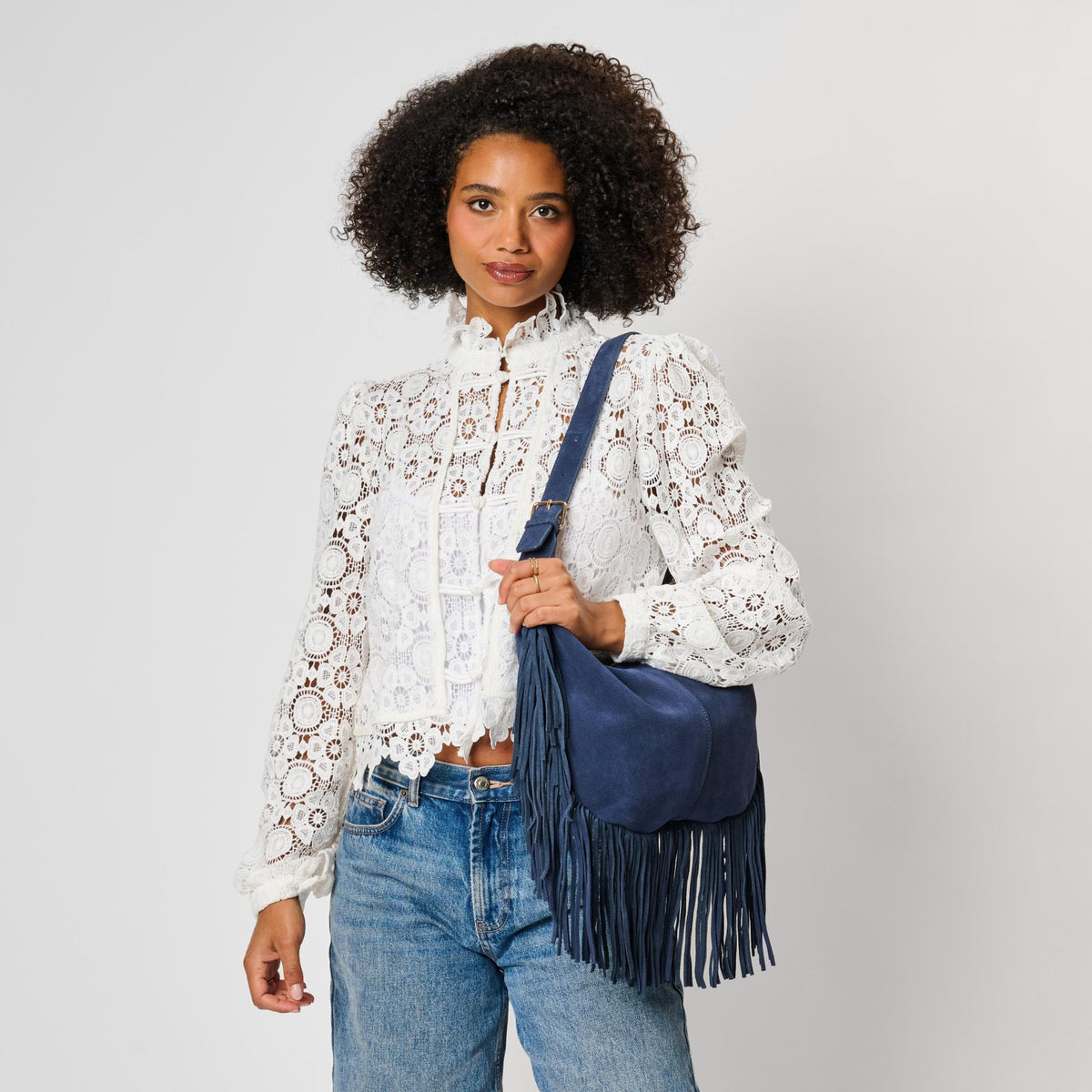 Woman wearing Midnight Moda Luxe Reba Hobo 842017142386 View 1 | Midnight