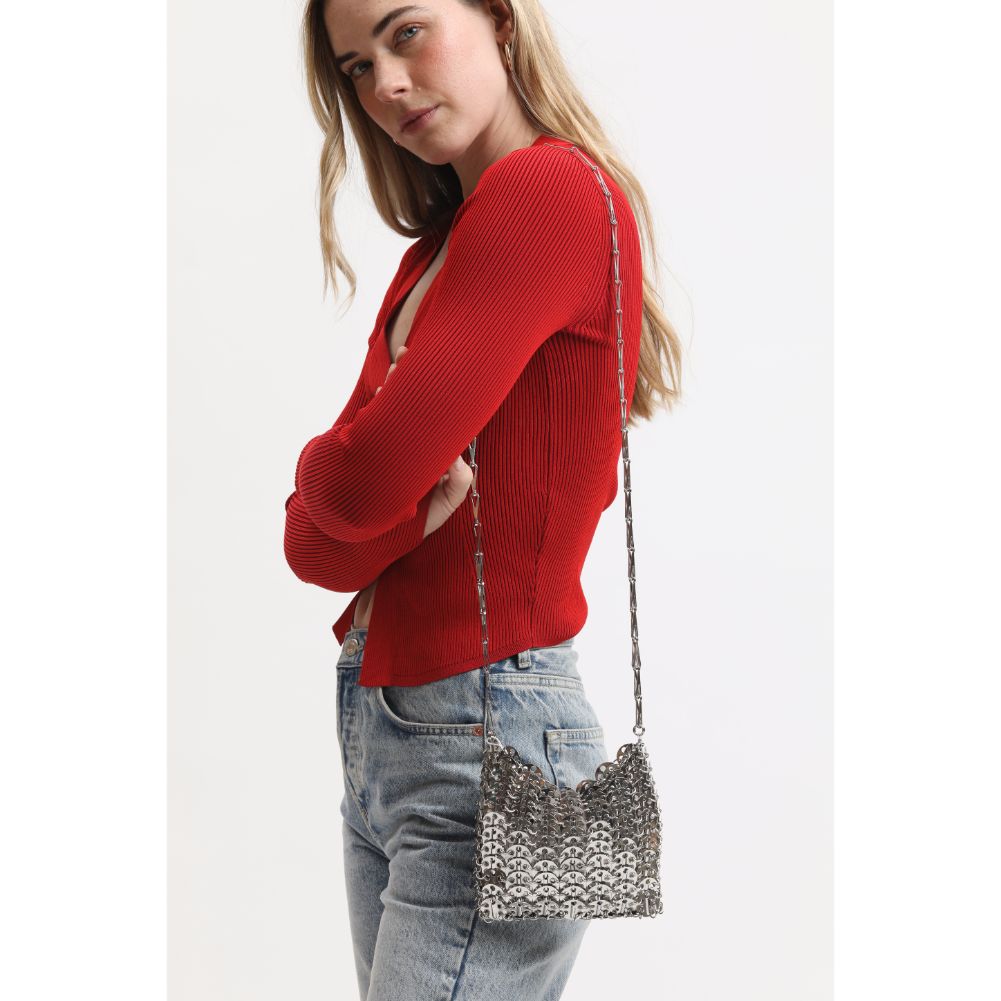 Woman wearing Silver Sol and Selene Gwen Evening Bag 842017133391 View 3 | Silver