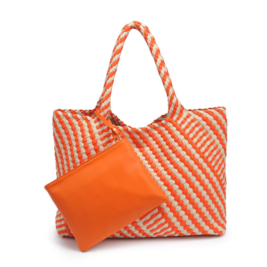Woman wearing Orange Ivory Moda Luxe Solana - Mixed Material Tote 842017138600 View 5 | Orange Ivory