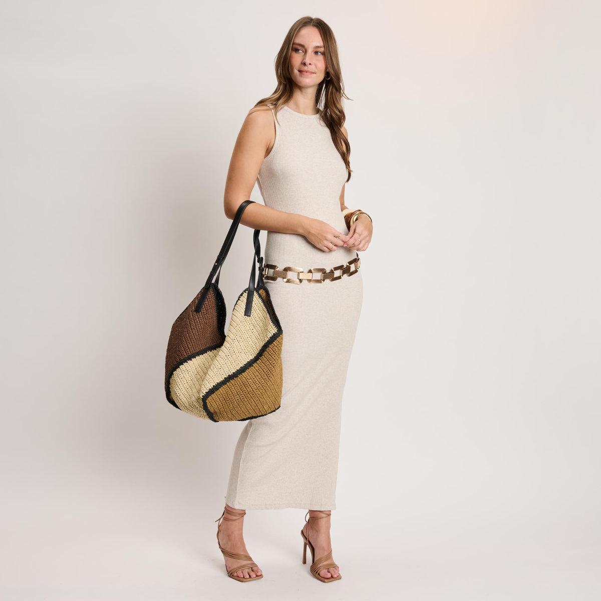 Woman wearing Multi Moda Luxe Ruthi Tote 842017141679 View 2 | Multi