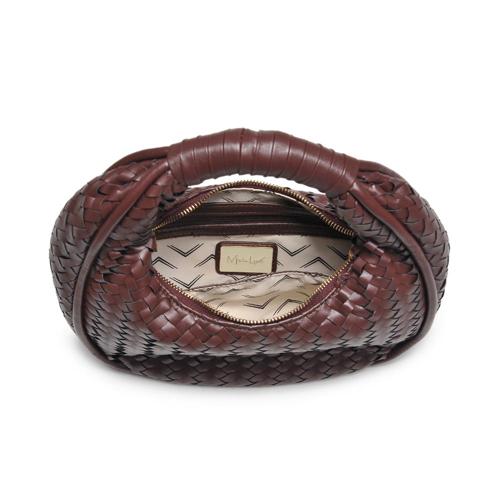Woman wearing Chocolate Moda Luxe Cassidy Clutch 842017136330 View 9 | Chocolate