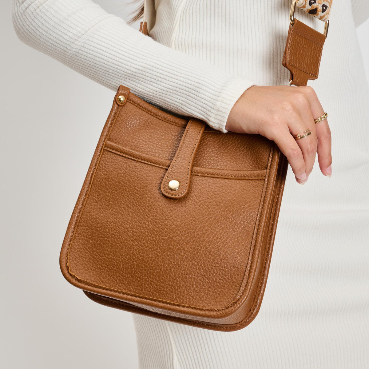 Woman wearing Tan Moda Luxe Ashley Crossbody 842017135999 View 4 | Tan