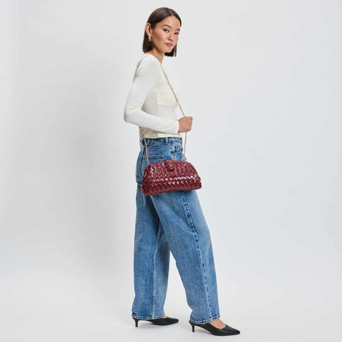 Woman wearing Red Sol and Selene GiGi Crossbody 842017139607 View 3 | Red