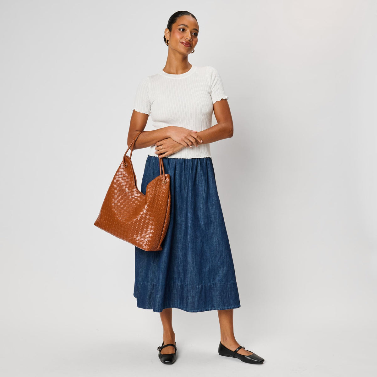 Woman wearing Cognac Moda Luxe Ezia Hobo 842017142744 View 4 | Cognac