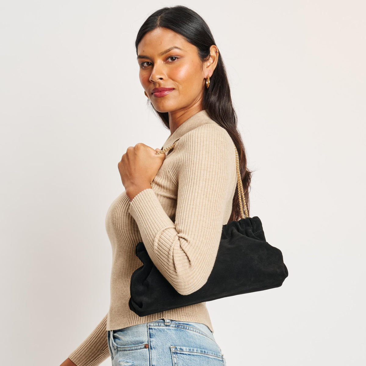Woman wearing Black Moda Luxe Penelope Shoulder Bag 842017139119 View 2 | Black