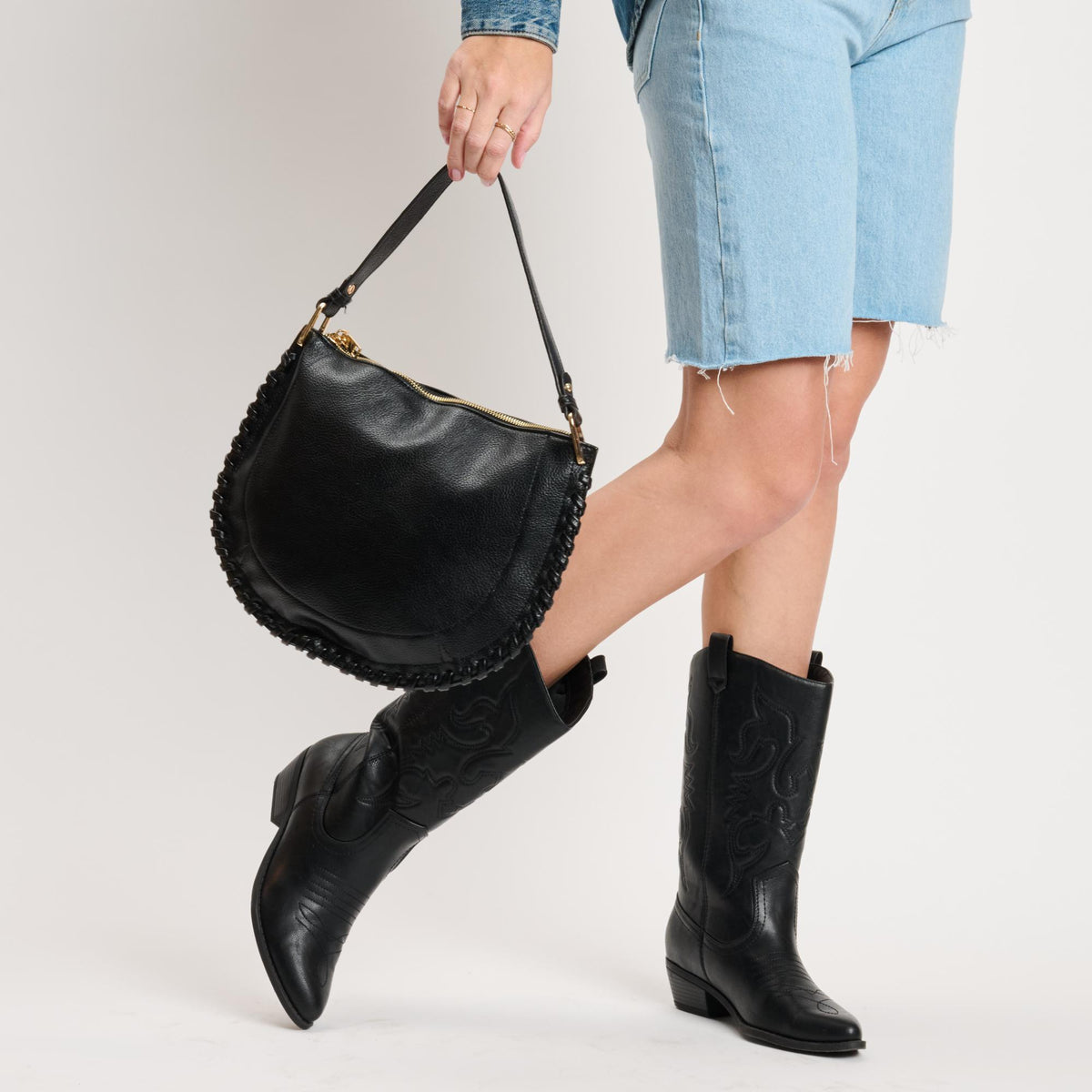 Woman wearing Black Moda Luxe Lita Hobo 842017141068 View 3 | Black