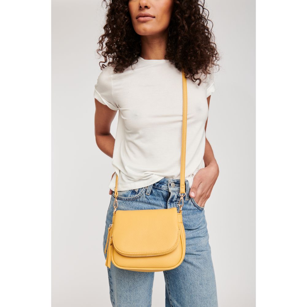Woman wearing Mustard Moda Luxe Diva Crossbody 842017127499 View 1 | Mustard