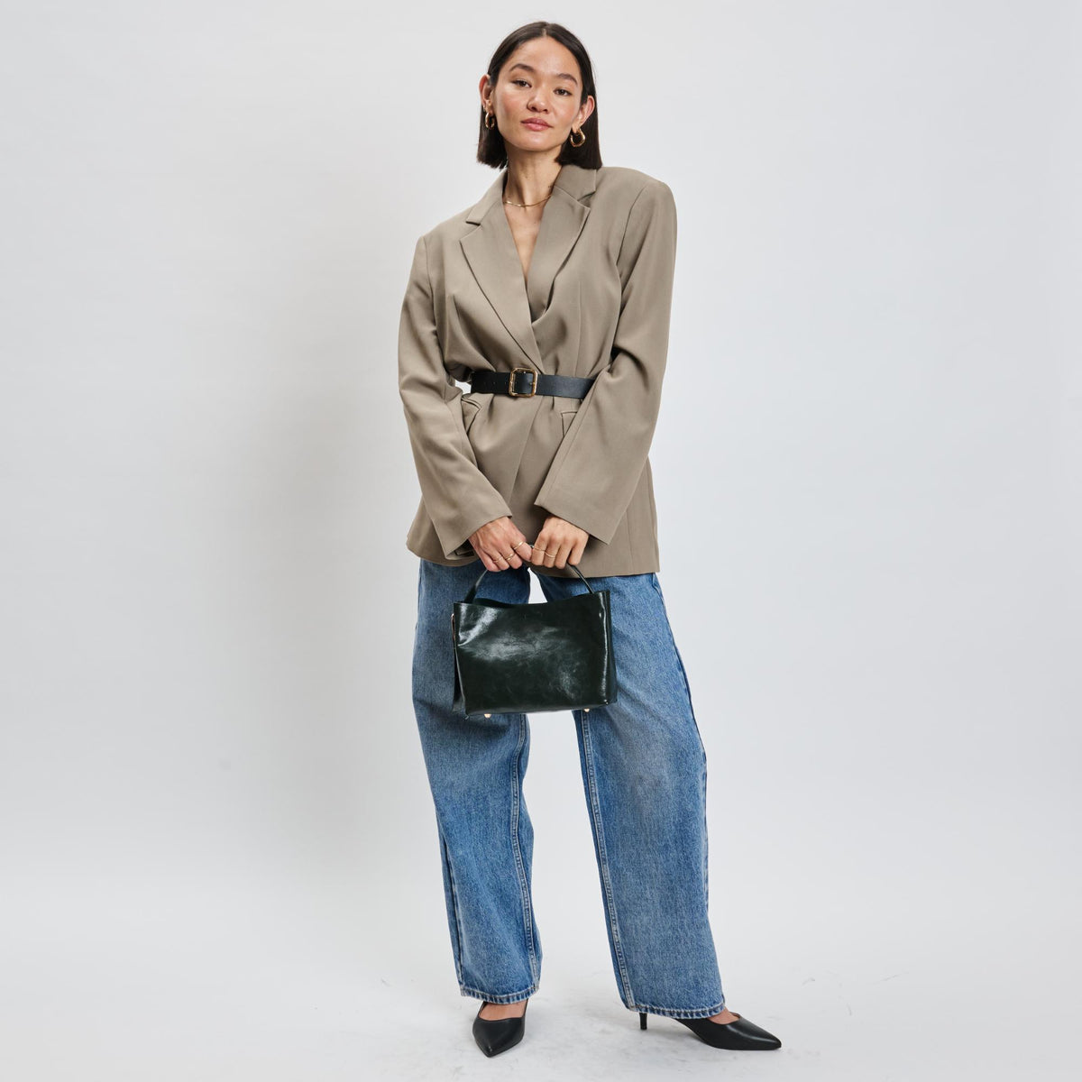 Woman wearing Olive Moda Luxe Sophie Crossbody 842017139492 View 3 | Olive