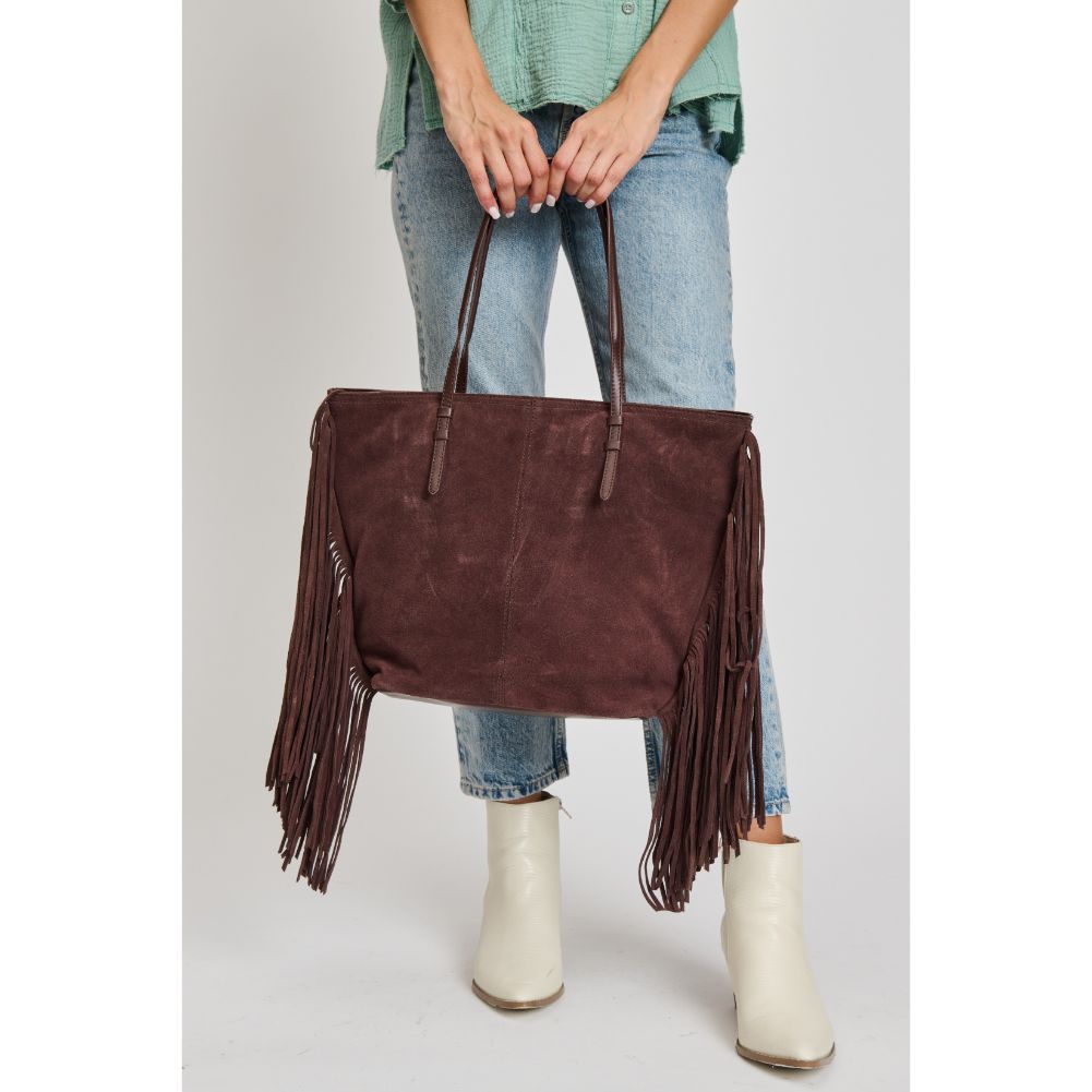Woman wearing Chocolate Sol and Selene Stevie Tote 842017133186 View 4 | Chocolate