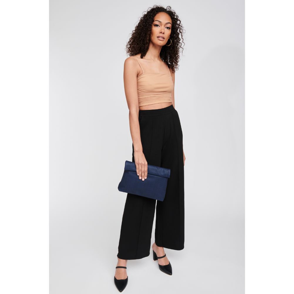 Woman wearing Navy Moda Luxe Heather Clutch 842017116660 View 3 | Navy
